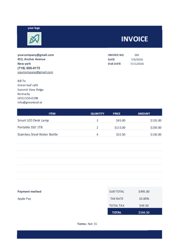 Free Automated Excel Invoice Template